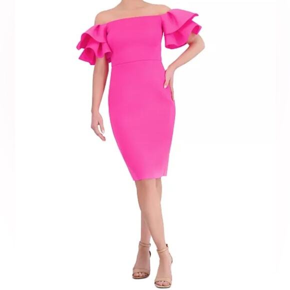 Eliza J Dresses & Skirts - Eliza J Women's Ruffle-sleeve Sheath Knee Length Dress Hot Pink Sz 4 NWT